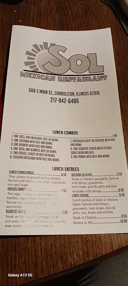 Sol Mexican Restaurant Menu image 1